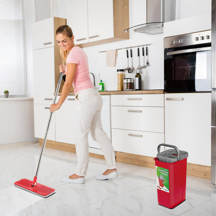 GreenBlue lapos mop vödörrel és csavaróval, két mikroszálas HQ patron, 5,7 l kapacitás, MaxiClean GB870