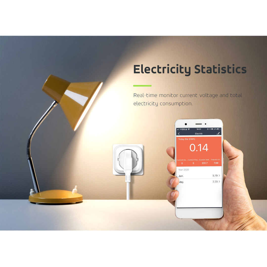 GreenBlue WiFi távirányítású konnektor, Android/iOS/Alexa/Google Home, fogyasztás. Energia, időzítő, max. 3680W, F típus, GB720 F