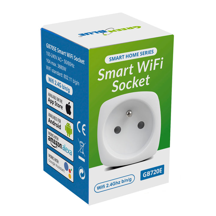 GreenBlue WiFi távirányítású konnektor, Android/iOS/Alexa/Google Home, fogyasztás. Energia, időzítő, max. 3680W, E típus, GB720 E