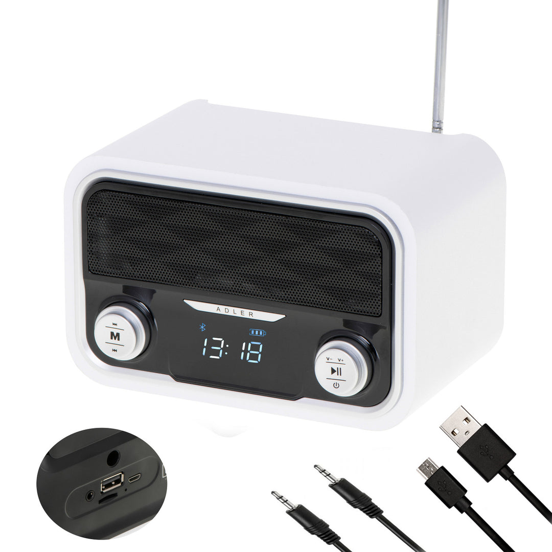 Rádió FM Bluetooth 1800 mAh SD USB MP3 AUX LCD Adler AD 1185