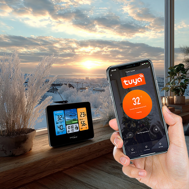 GreenBlue WiFi időjárás-állomás, TUYA-kompatibilis, kültéri érzékelő, naptár, időjárás-előrejelzés, barométer, GB215