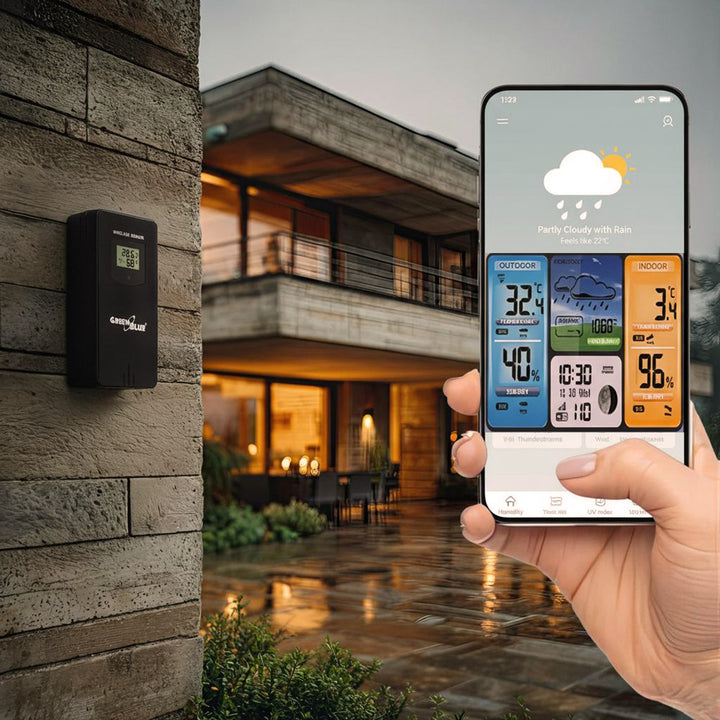 GreenBlue WiFi időjárás-állomás, TUYA-kompatibilis, kültéri érzékelő, naptár, időjárás-előrejelzés, barométer, GB215