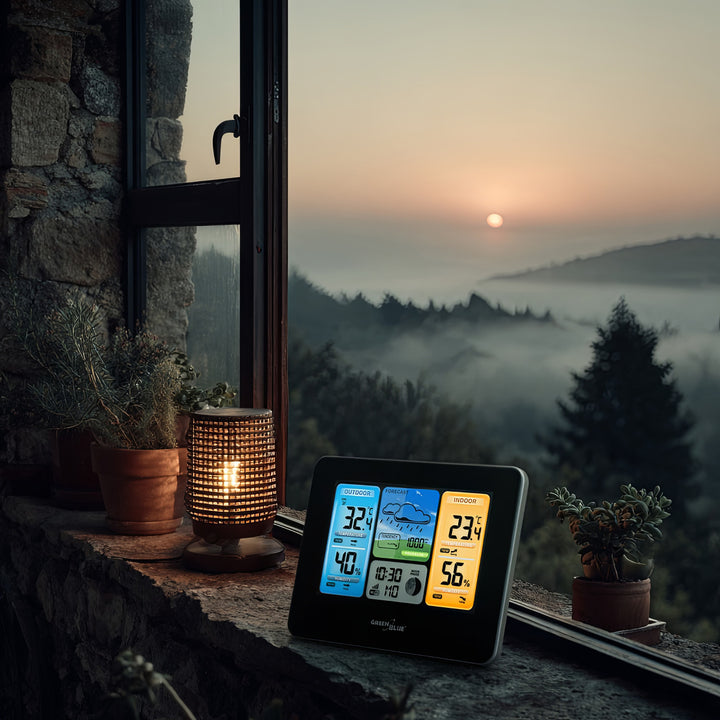 GreenBlue WiFi időjárás-állomás, TUYA-kompatibilis, kültéri érzékelő, naptár, időjárás-előrejelzés, barométer, GB215