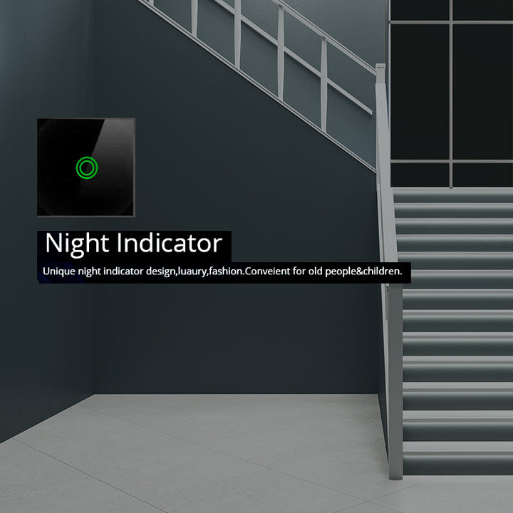 Maclean érintőkapcsoló, egylépcsős, kereszt, üveg, fekete, kerek gombos megvilágítással, 86x86mm, MCE710B