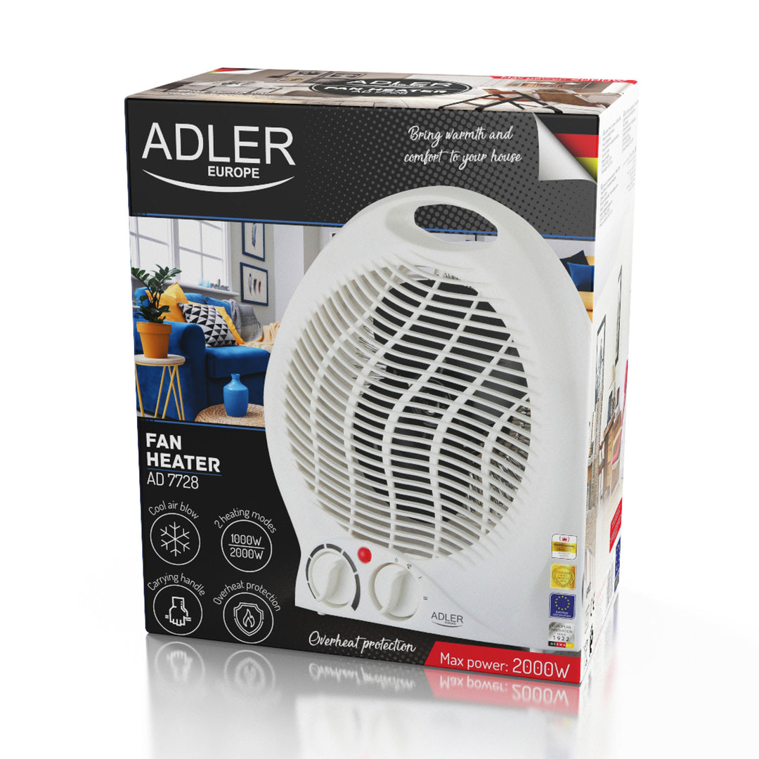 Adler fűtőventilátor, termosztát, ventilátor funkció, 2000W, fehér, AD 7728