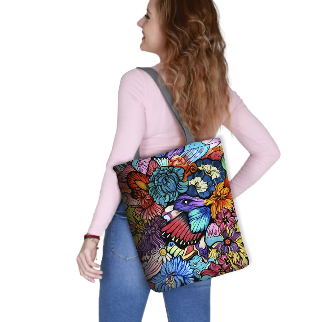 Vászon válltáska, cipzáras záródás, méretek 36x40 cm, Hippi nyomtatott mintázat