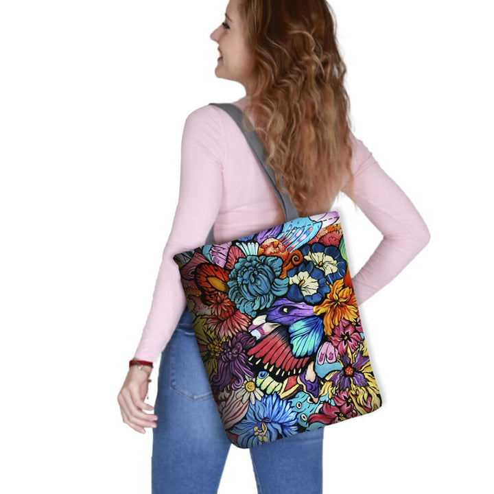 Vászon válltáska, cipzáras záródás, méretek 36x40 cm, Hippi nyomtatott mintázat