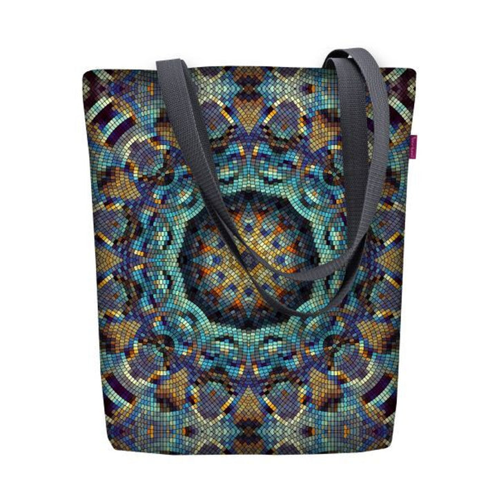 Vászon válltáska, cipzárral záródó, méretei 36x40 cm, Barcelona nyomtatott mintával