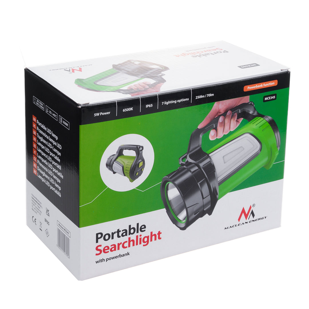 LED-es zseblámpa 3in1 Maclean, powerbank funkció, 3 fénymód, 5W XM-L-T6, hideg fehér 6500K, 3.7V 3x18650, 4500mAh, MCE345
