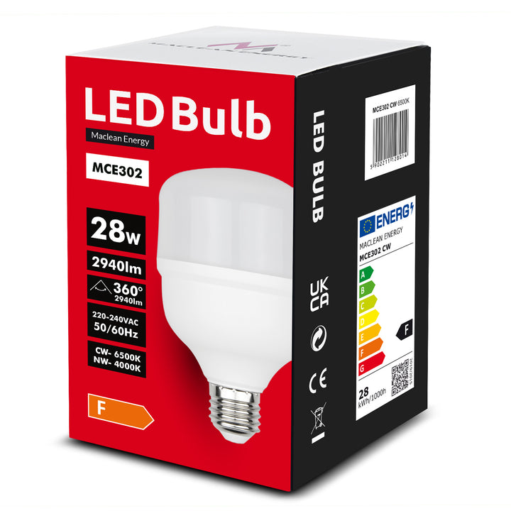 Maclean LED izzó, E27, 28W, 220-240V AC, semleges fehér, 4000K, 2940lm, MCE302 NW