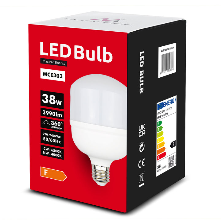 Maclean LED izzó, E27, 38W, 220-240V AC, semleges fehér, 4000K, 3990lm, MCE303 NW