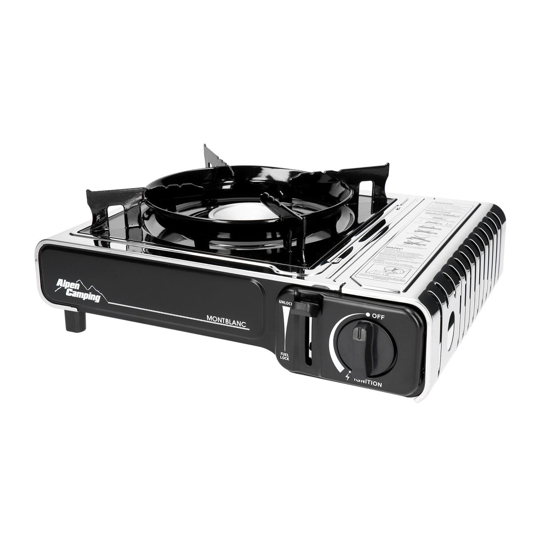 Alpen Camping kempingfőző, teljesítmény: 2,2 kW, gázfogyasztás 160g/h, piezo gyújtás, MONT BLANC