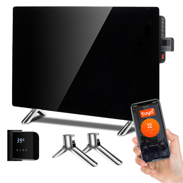 Maclean üveg fűtőpanel, infravörös 600W, időzítő, távirányító, termosztát, WiFi Tuya, fekete szín, 55x100cm, MCE536