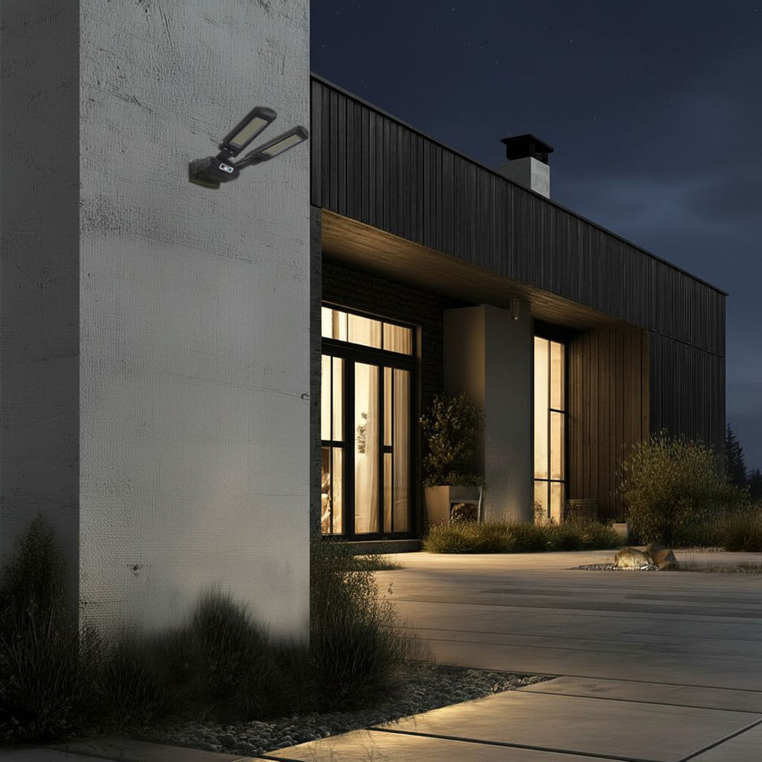 Napelemes LED utcai lámpa mozgásérzékelővel és távirányítóval Maclean IP54, 5W, 2x450lm, 6500K, Li-ion 2400 mAh, 3 üzemmód MCE447