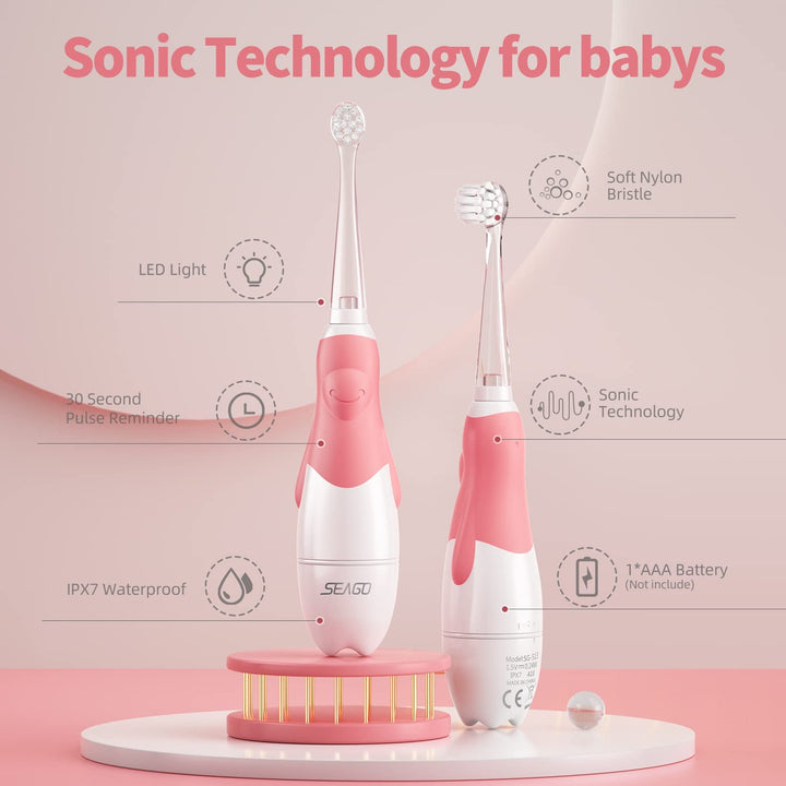 SEAGO gyermek szonikus fogkefe, rózsaszín, 1xAA 1,5V (nem tartozék), 4 fogkefehegy, SG-513 Pink