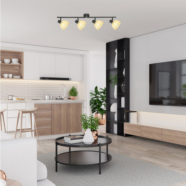 Rattan,ind.spot.E14 4xMAX15W,fekete - fali lámpa