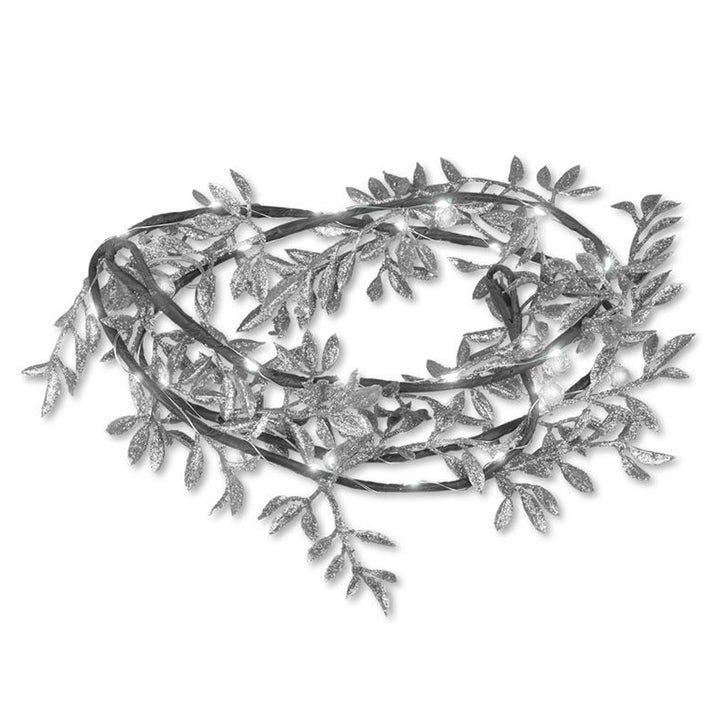 LED dekoratív füzér ML52SZ 1,8m ezüst levelek hideg fehér fényellátás 3x AA