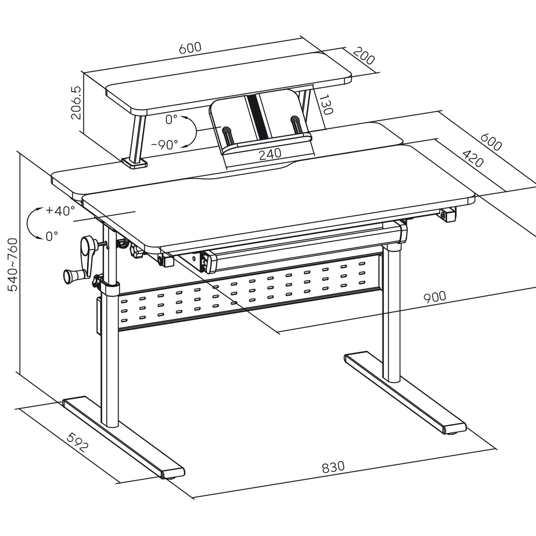 Ergo Office gyermek íróasztal, állítható magasságú, szürke, max 40kg,900x600mm, ER-483