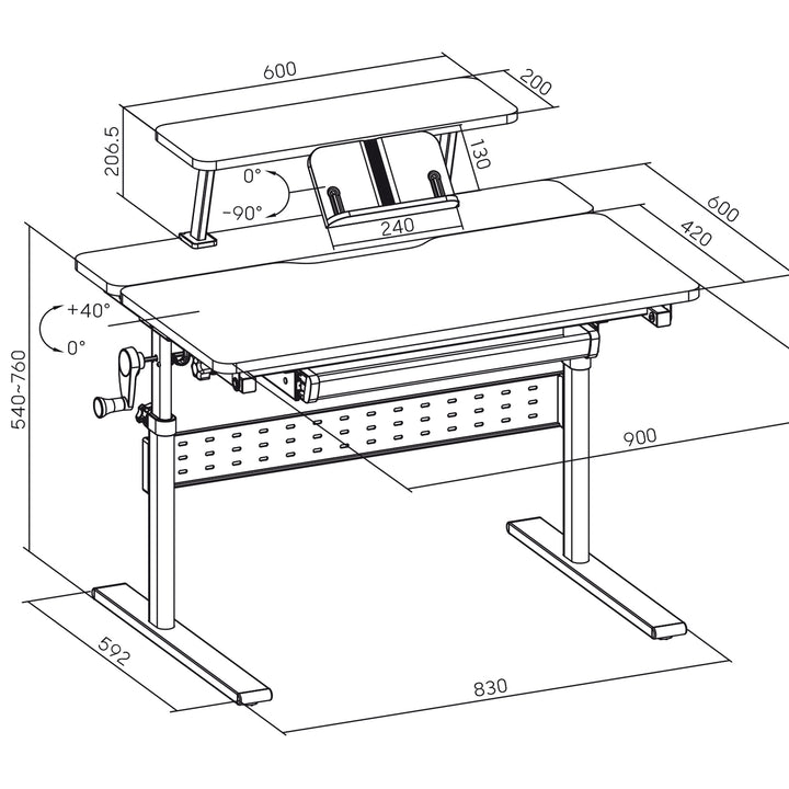 Ergo Office gyermek íróasztal, állítható magasságú, szürke, max 40kg,900x600mm, ER-483
