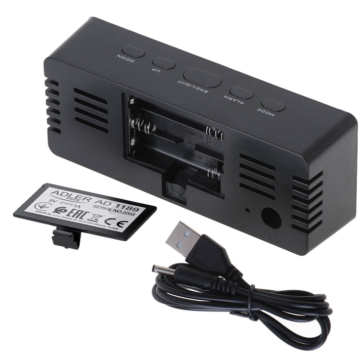 Adler ébresztőóra, LED kijelző, hőmérsékletmérés, fekete, AD 1189B