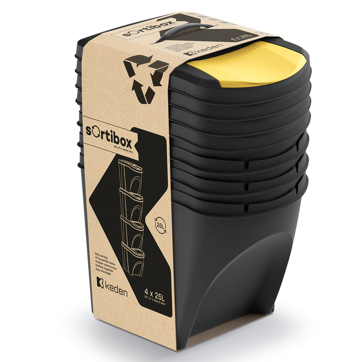 Keden Sortibox 4x25L újrahasznosító tartályok készlete fekete színben