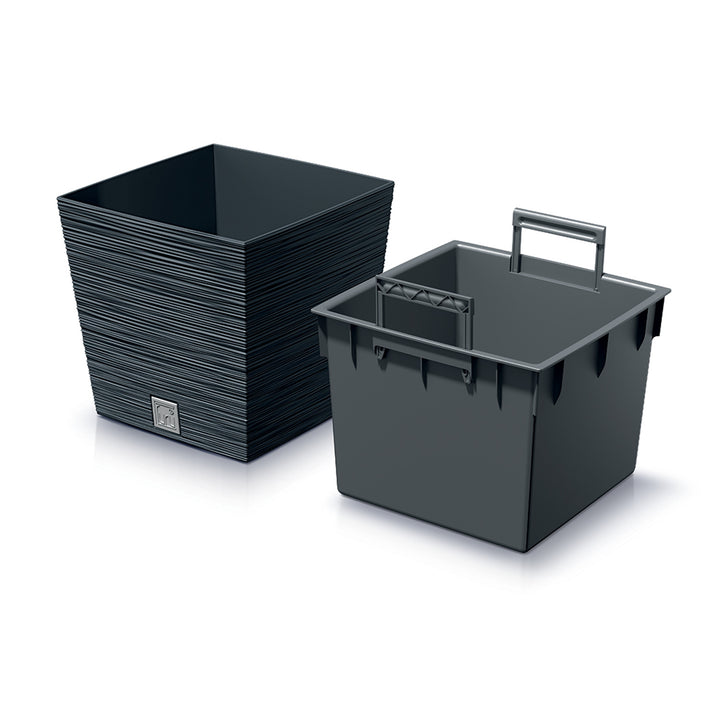 Prosperplast Furu négyzet alakú alacsony virágcserép betéttel DFS300-S433 - antracit színben