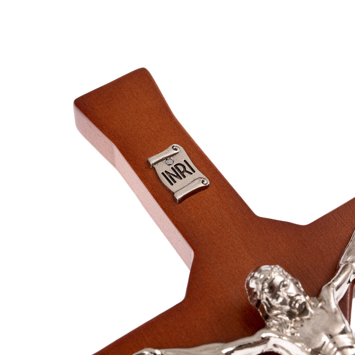 Függő klasszikus kereszt csíkos kereszttel barna 18x8x1.4cm