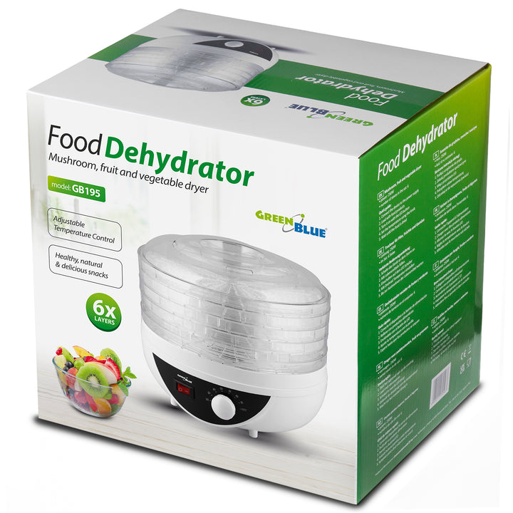 GreenBlue gomba-, zöldség- és gyümölcsszárító, 250W, extra csendes, 5 szita, GB195