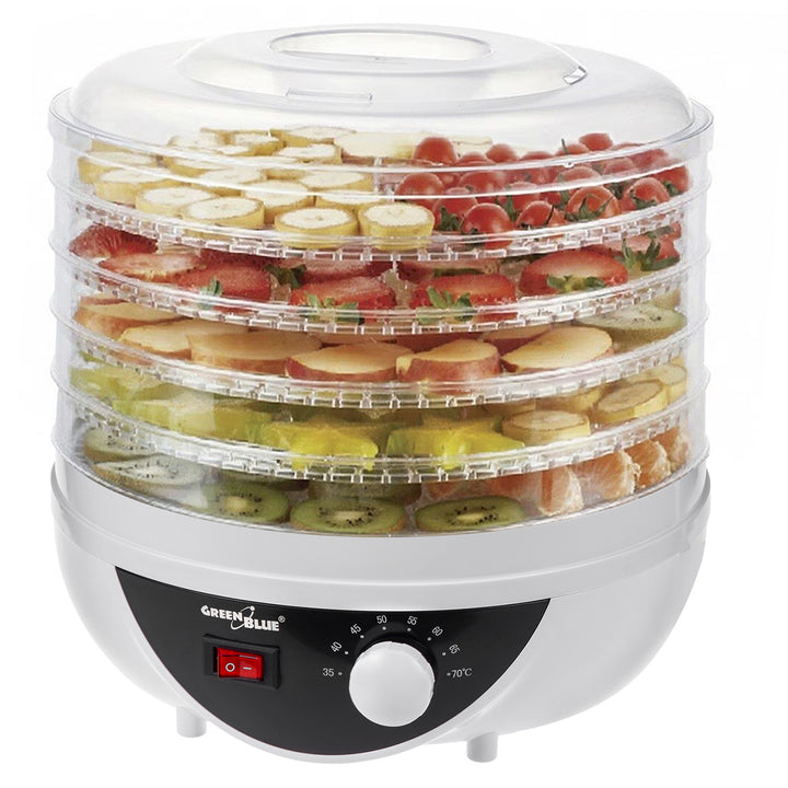 GreenBlue gomba-, zöldség- és gyümölcsszárító, 250W, extra csendes, 5 szita, GB195
