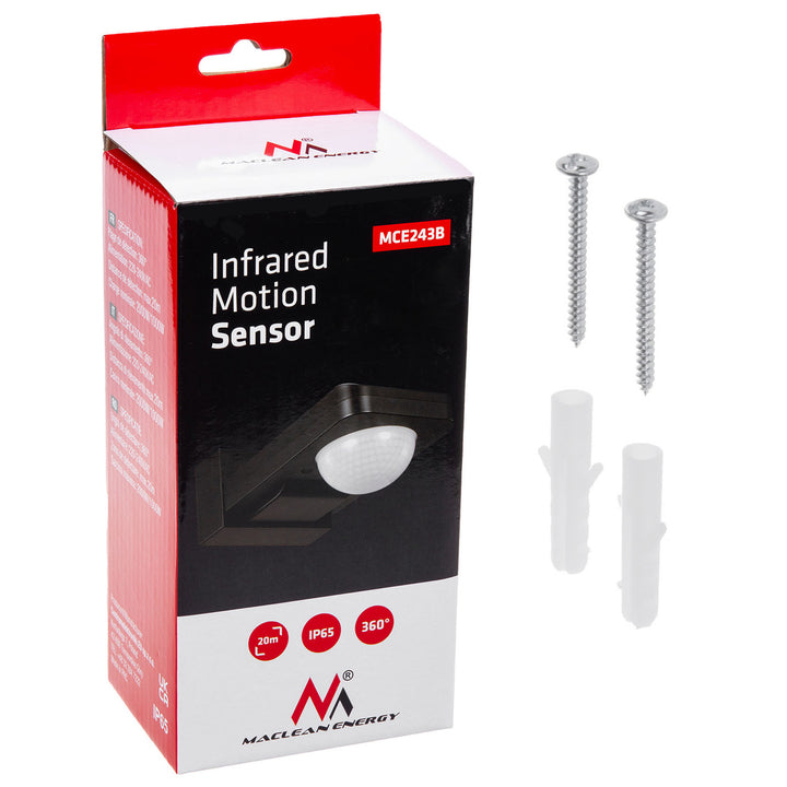Maclean PIR mozgásérzékelő, infravörös, IP65, max 2000W, fekete, MCE243 B