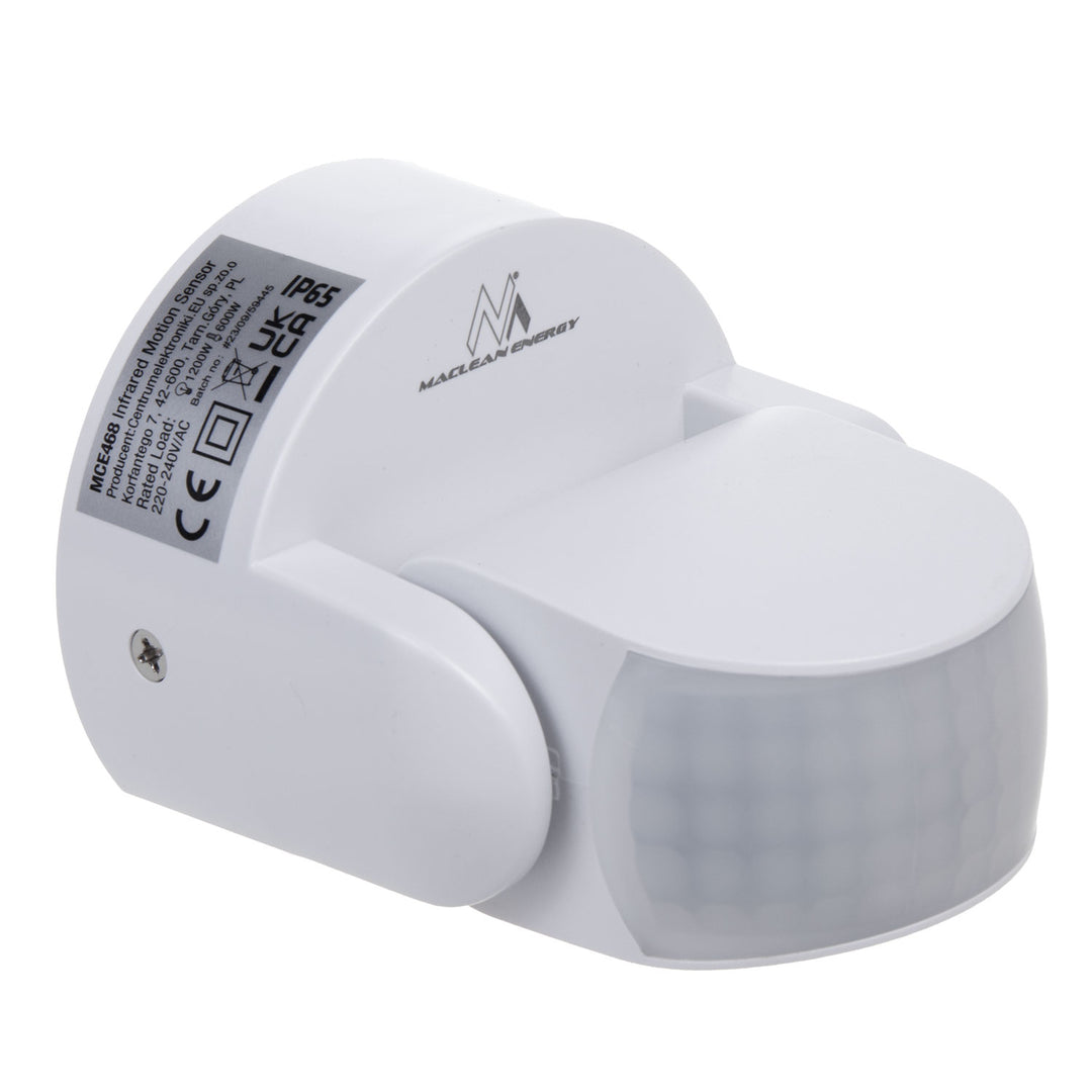 Maclean PIR mozgásérzékelő, infravörös, IP65, fehér, hatótávolság 12 m, max. terhelés 600/1200 W, MCE468 W