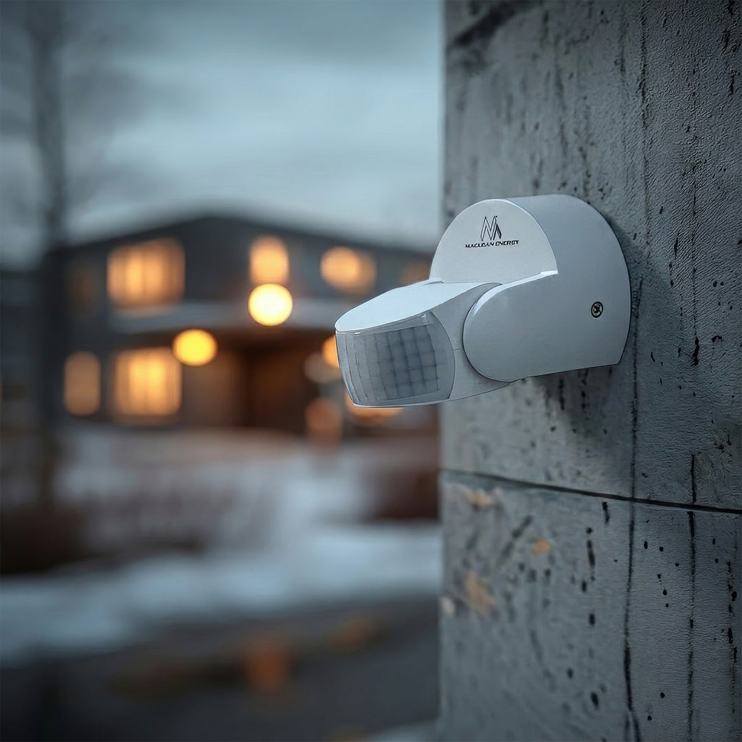 Maclean PIR mozgásérzékelő, infravörös, IP65, fehér, hatótávolság 12 m, max. terhelés 600/1200 W, MCE468 W