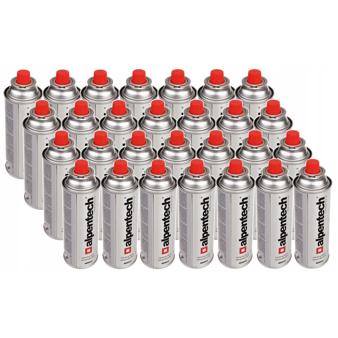28x 380ml Alpentech gázpatron, tanúsítás: Pi 0875, megfelel az EN521 szabványnak, bután, működési tartomány -10°C és + 40°C között, IK300