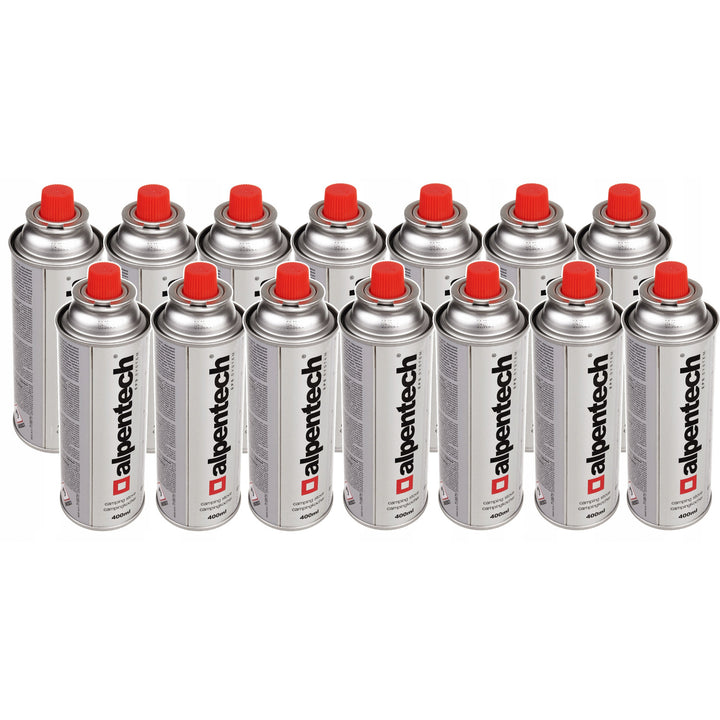 14x 380ml Alpentech gázpatron, tanúsítás: Pi 0875, megfelel az EN521 szabványnak, bután, működési tartomány -10°C és + 40°C között, IK300