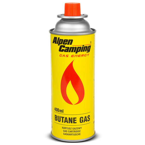28x Alpen Camping 400ml gázpatron. Tanúsítvány: Megfelel az EN417 szabványnak, izobután, működési tartomány -10°c és + 40°c között, IK004.