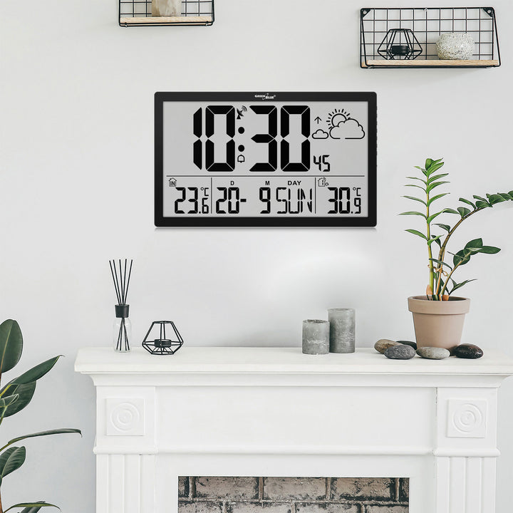 GreenBlue extra nagyméretű LCD falióra, hőmérséklet, dátum, GB218