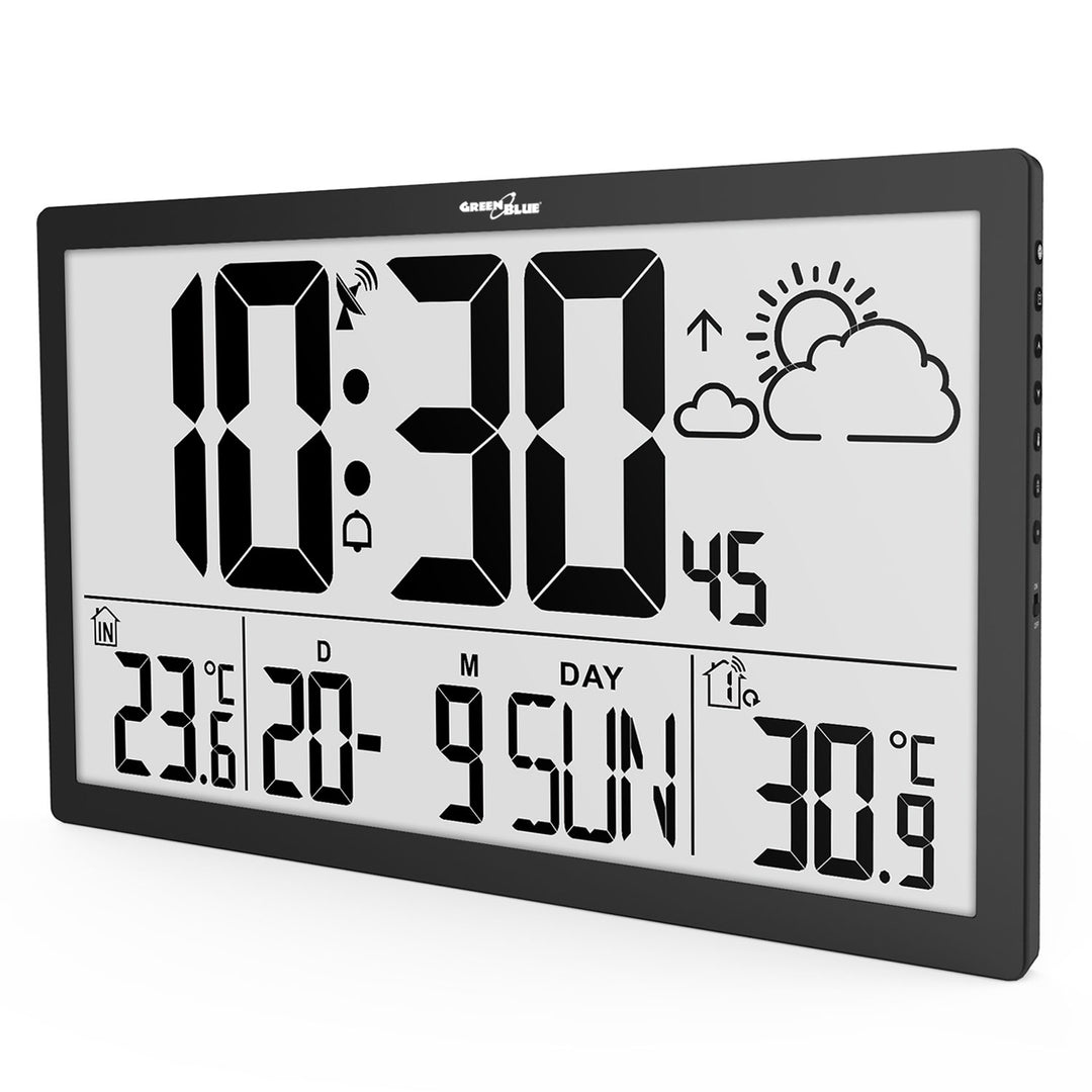 GreenBlue extra nagyméretű LCD falióra, hőmérséklet, dátum, GB218