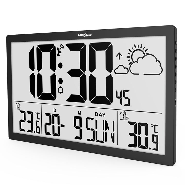 GreenBlue extra nagyméretű LCD falióra, hőmérséklet, dátum, GB218