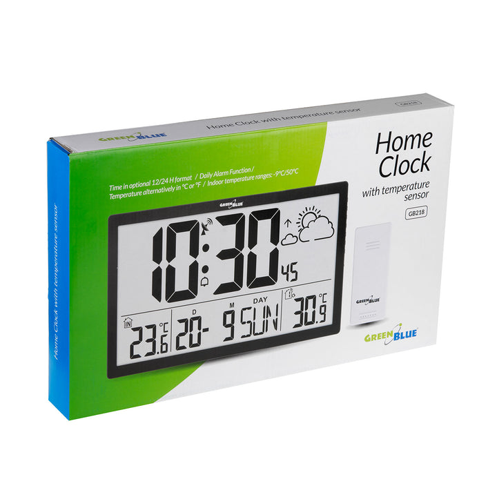 GreenBlue extra nagyméretű LCD falióra, hőmérséklet, dátum, GB218