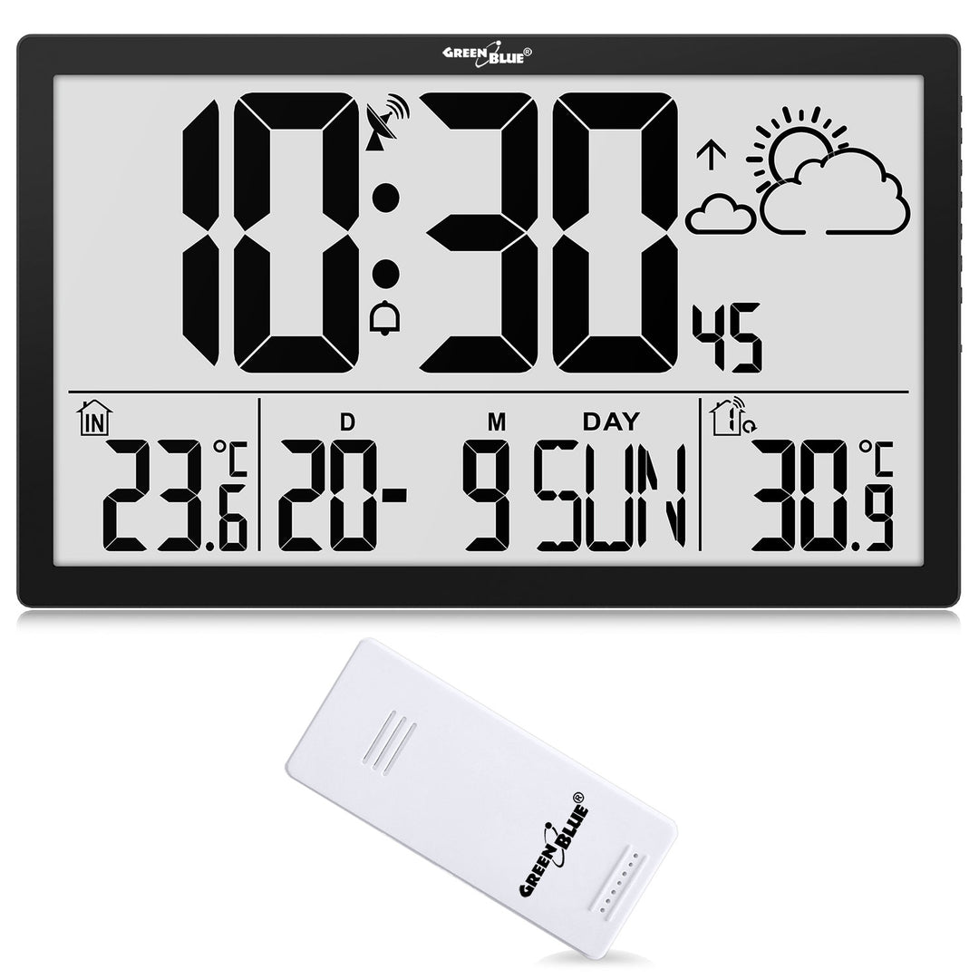 GreenBlue extra nagyméretű LCD falióra, hőmérséklet, dátum, GB218