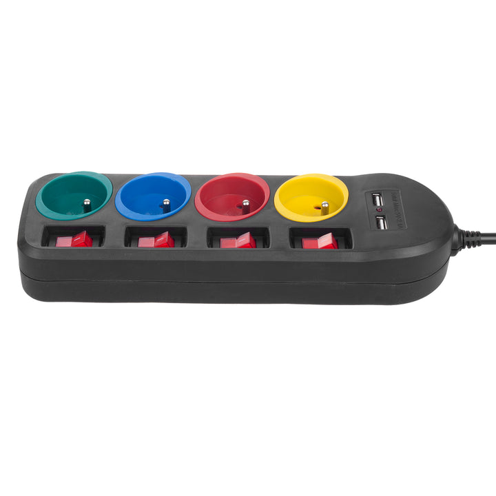 Maclean konnektor, 4 csatlakozós hosszabbító kábel + 2xUSB, kapcsolókkal, 250VAC/10A, 2.1A 5V, 1.5m, fehér, MCE229B + USB kábel MCE471