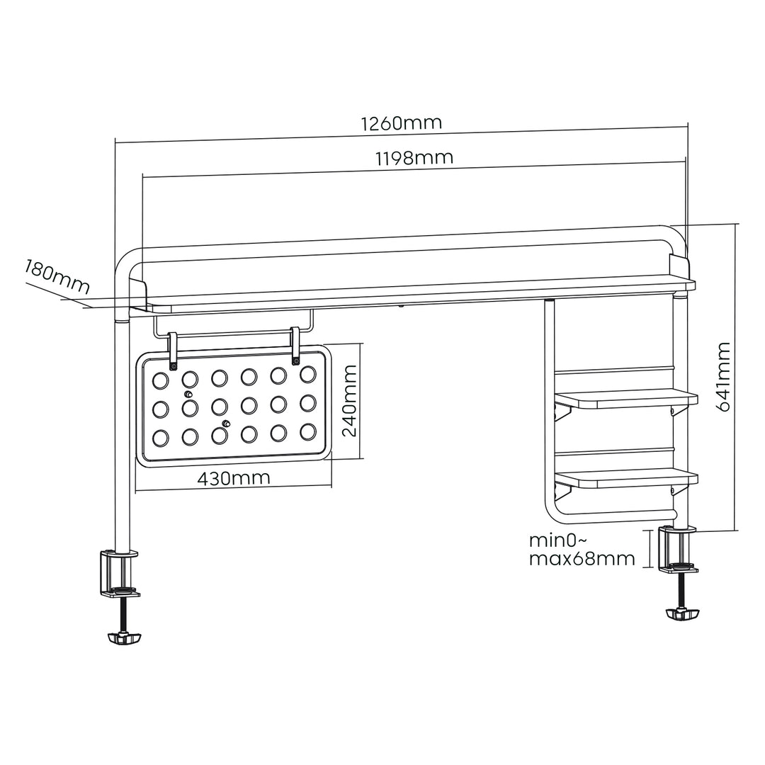 Ergo Office asztali polc, felcsíptethető, 20 kg-ig, fekete, ER-452