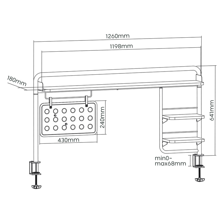 Ergo Office asztali polc, felcsíptethető, 20 kg-ig, fekete, ER-452