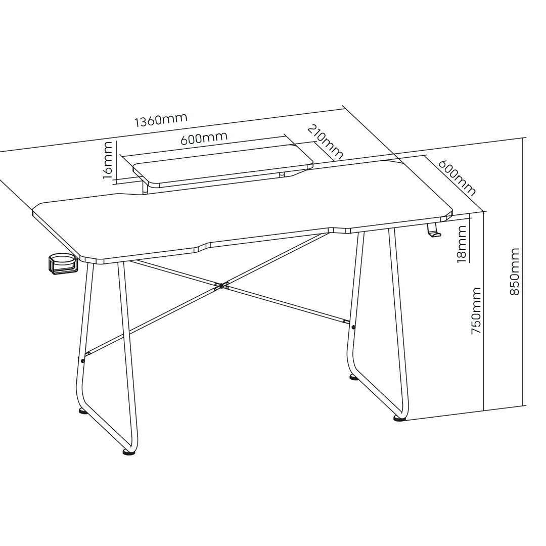 Játékasztal NanoRS monitorpolccal, 50kg max, magasság 850mm, fekete, RS170