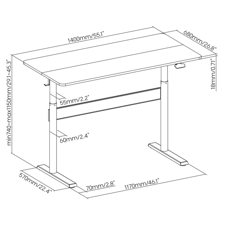 Íróasztal 140x68cm-es asztallappal Ergo Office, gázrugós, állítható magasságú, álló és ülő munkához, max. magasság 115cm, ER-453