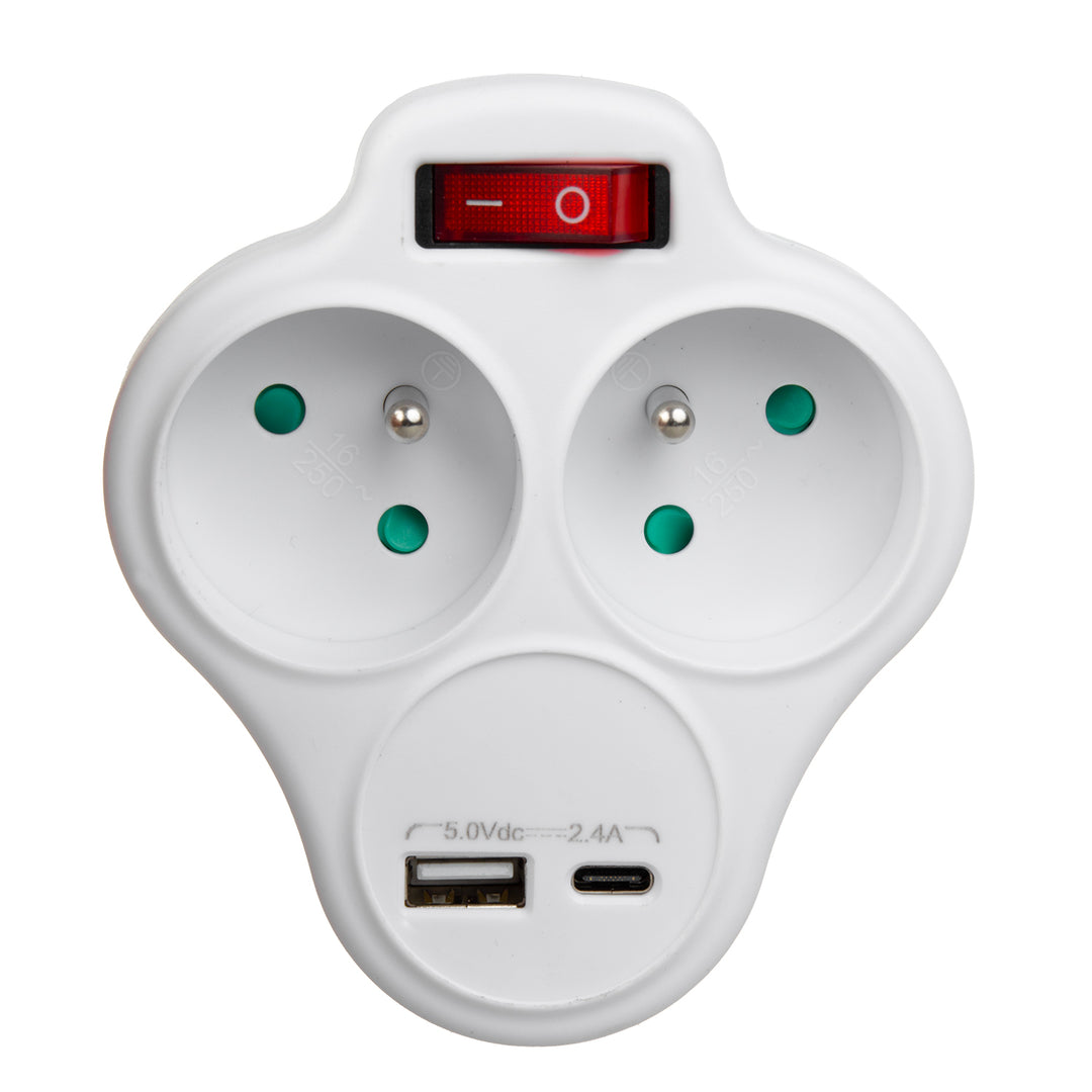 Maclean áramerősségű konnektor, elosztó 2 aljzattal és USB A/C 2,4A, E típus, 2x16A, MCE336 E