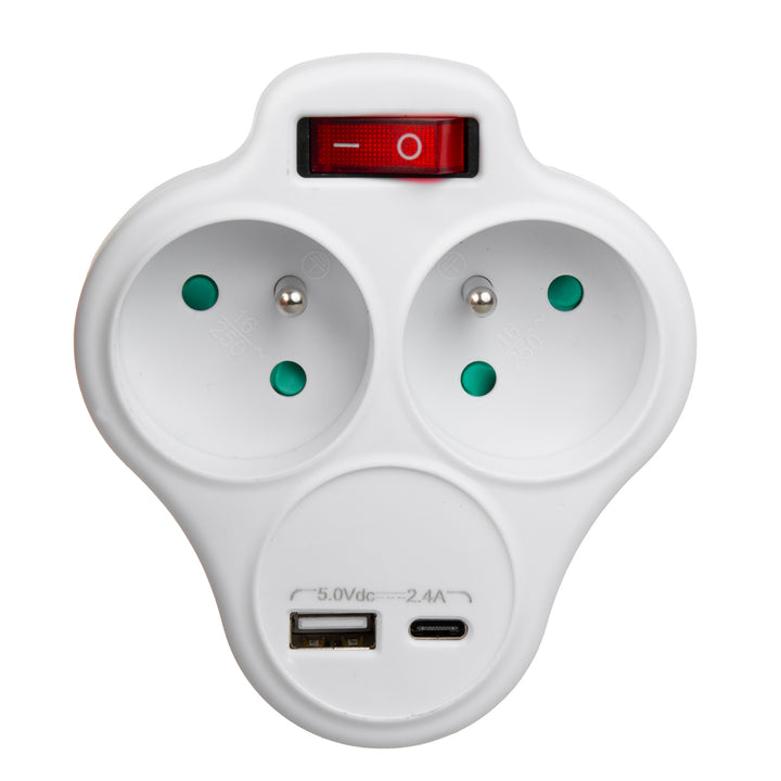 Maclean áramerősségű konnektor, elosztó 2 aljzattal és USB A/C 2,4A, E típus, 2x16A, MCE336 E