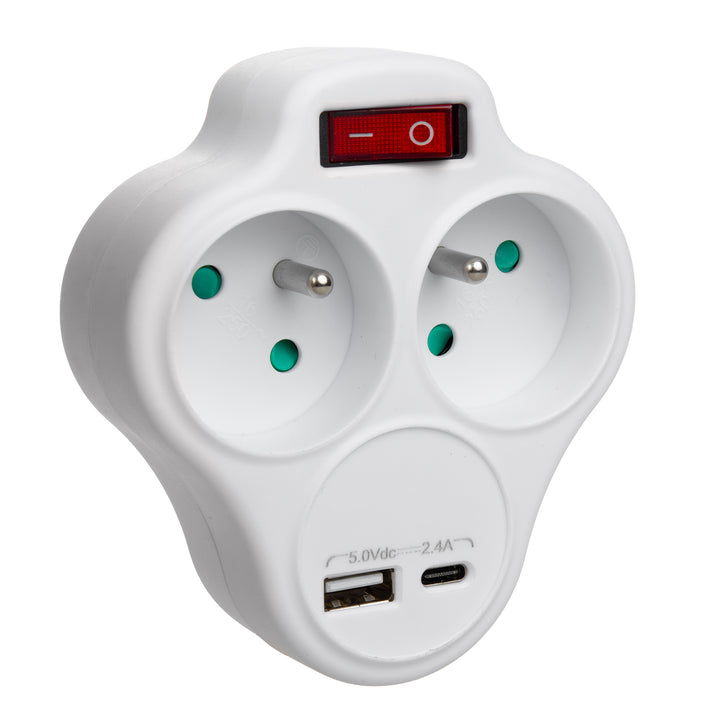 Maclean áramerősségű konnektor, elosztó 2 aljzattal és USB A/C 2,4A, E típus, 2x16A, MCE336 E