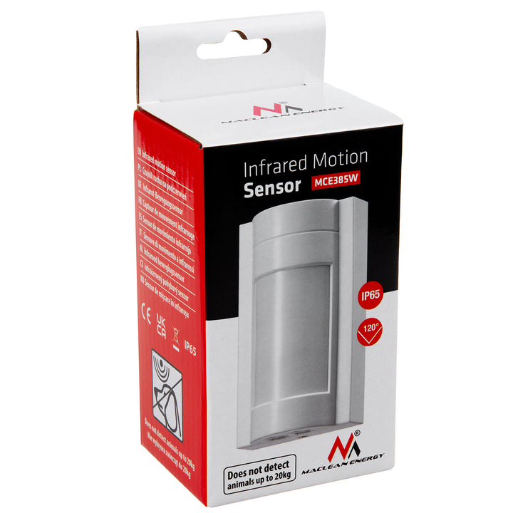 Maclean kültéri infravörös PIR mozgásérzékelő, háziállat-immun, max.1200W, IP65, MCE385 W