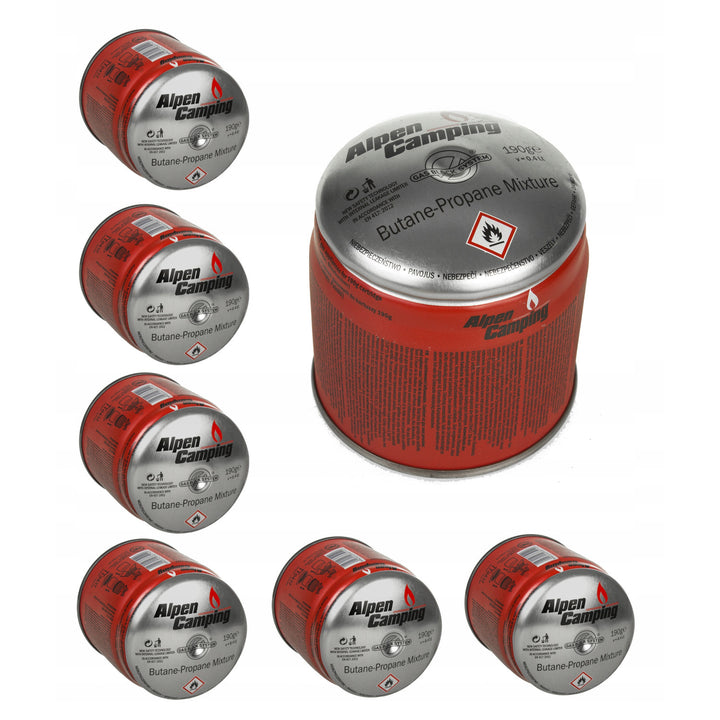 48x Alpen Camping 400ml gázpatron. Tanúsítvány: Pi 0437, megfelel az EN417 szabványnak, propán-bután, tartomány -10°c és + 40°c között, GAS STOP rendszer IK006